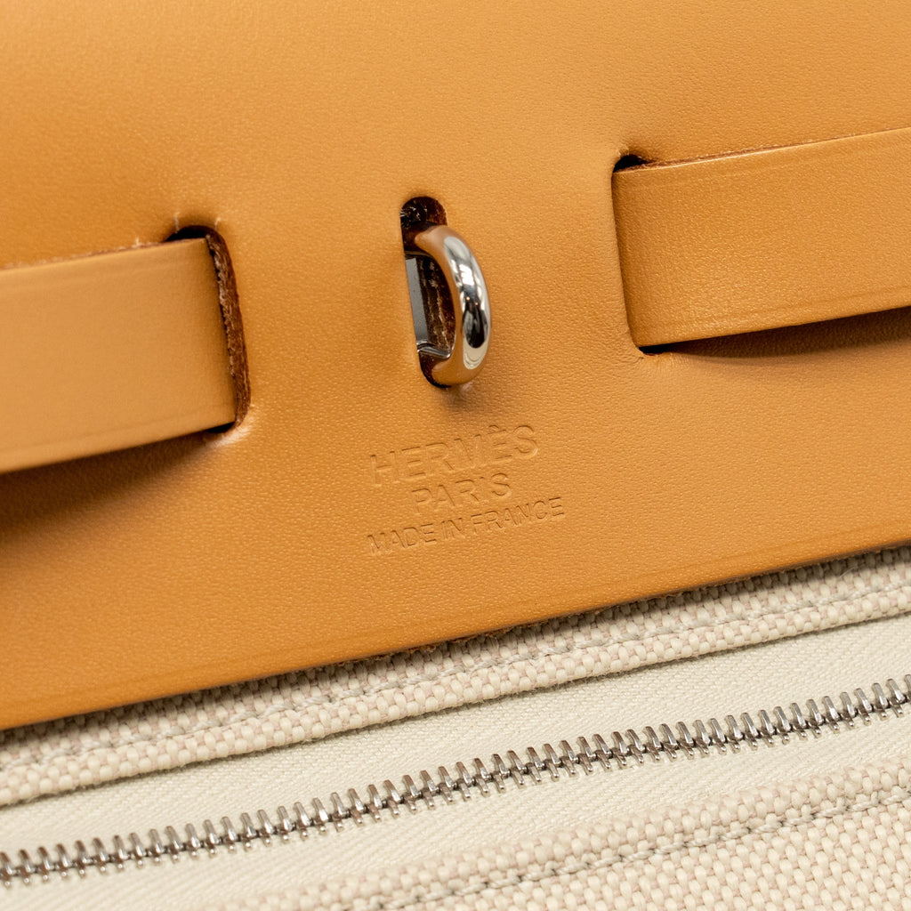 HERMES HERBAG 31 ZIP BAG CANVAS/HUNTER LEATHER BETON/NATA SHW