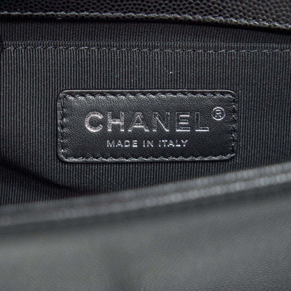 CHANEL SMALL BOY BAG CAVIAR BLACK RUTHENIUM HARDWARE (MICROCHIP)