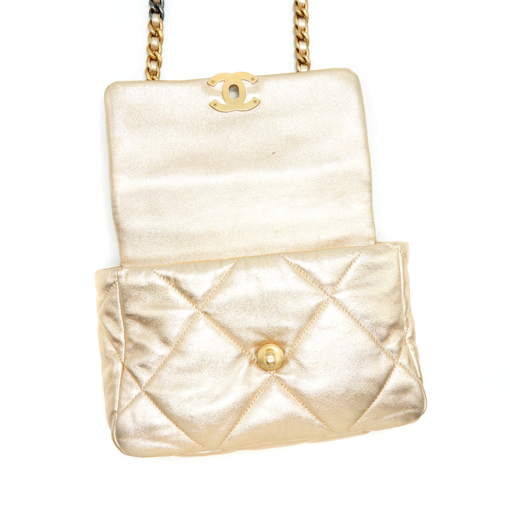 CHANEL SMALL 19 BAG GOLD COLOR WITH GOLD/ SILVER HARDWARE