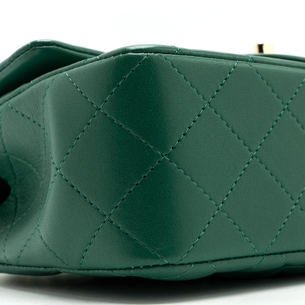 CHANEL TOP HANDLE MINI FLAP BAG WITH CHAIN LAMBSKIN GREEN LGHW (MICROCHIP)