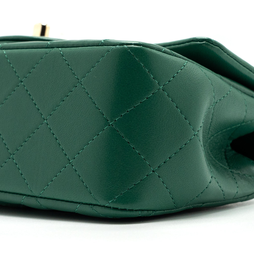 CHANEL TOP HANDLE MINI FLAP BAG WITH CHAIN LAMBSKIN GREEN LGHW (MICROCHIP)
