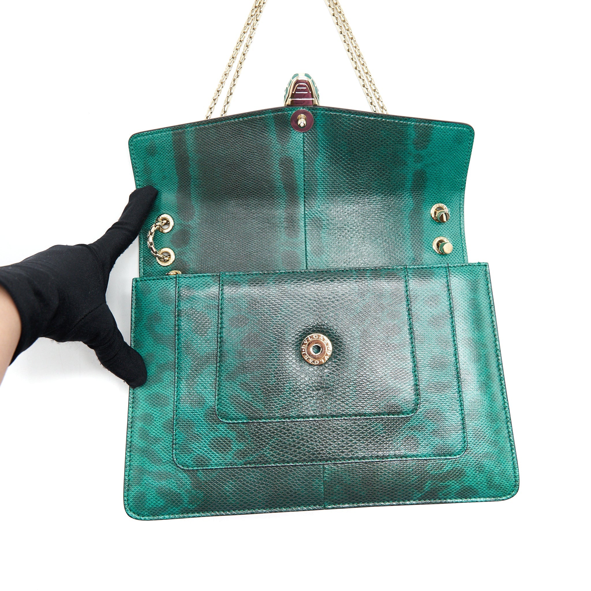 BVLGARI SERPENTI FOREVER SHOULDER BAG FOREST EMERALD GREEN SHINY KARUNG SKIN