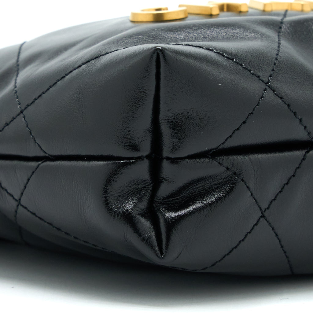 CHANEL MINI 22 BAG SHINY CALFSKIN BLACK BRUSHED GHW (MICROCHIP)