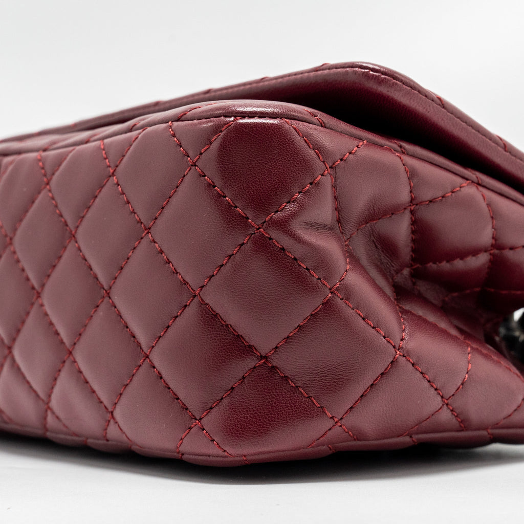 CHANEL CHEVRON FLAP BAG LAMBSKIN DARK RED SHW