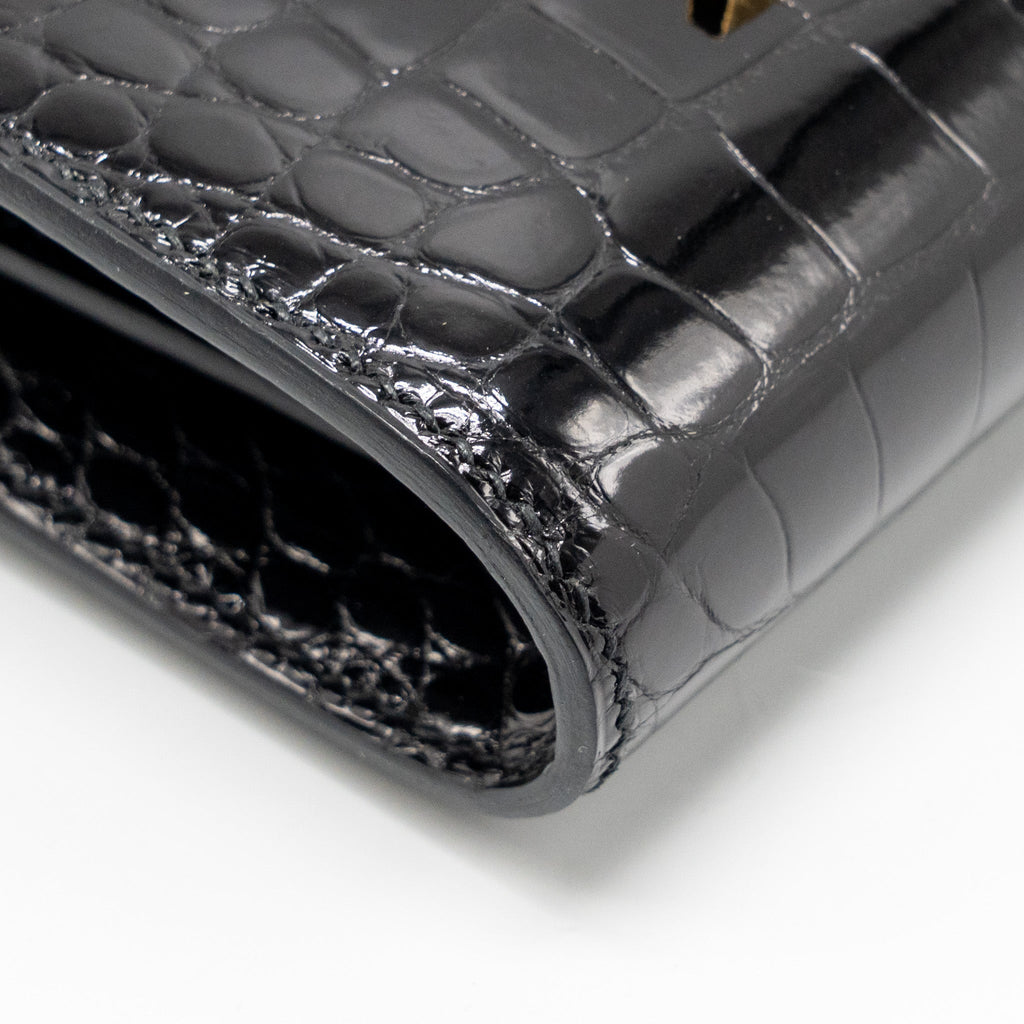 HERMES CONSTANCE COMPACT WALLET SHINY ALLIGATOR MISSISSIPPIENSIS BLACK GHW