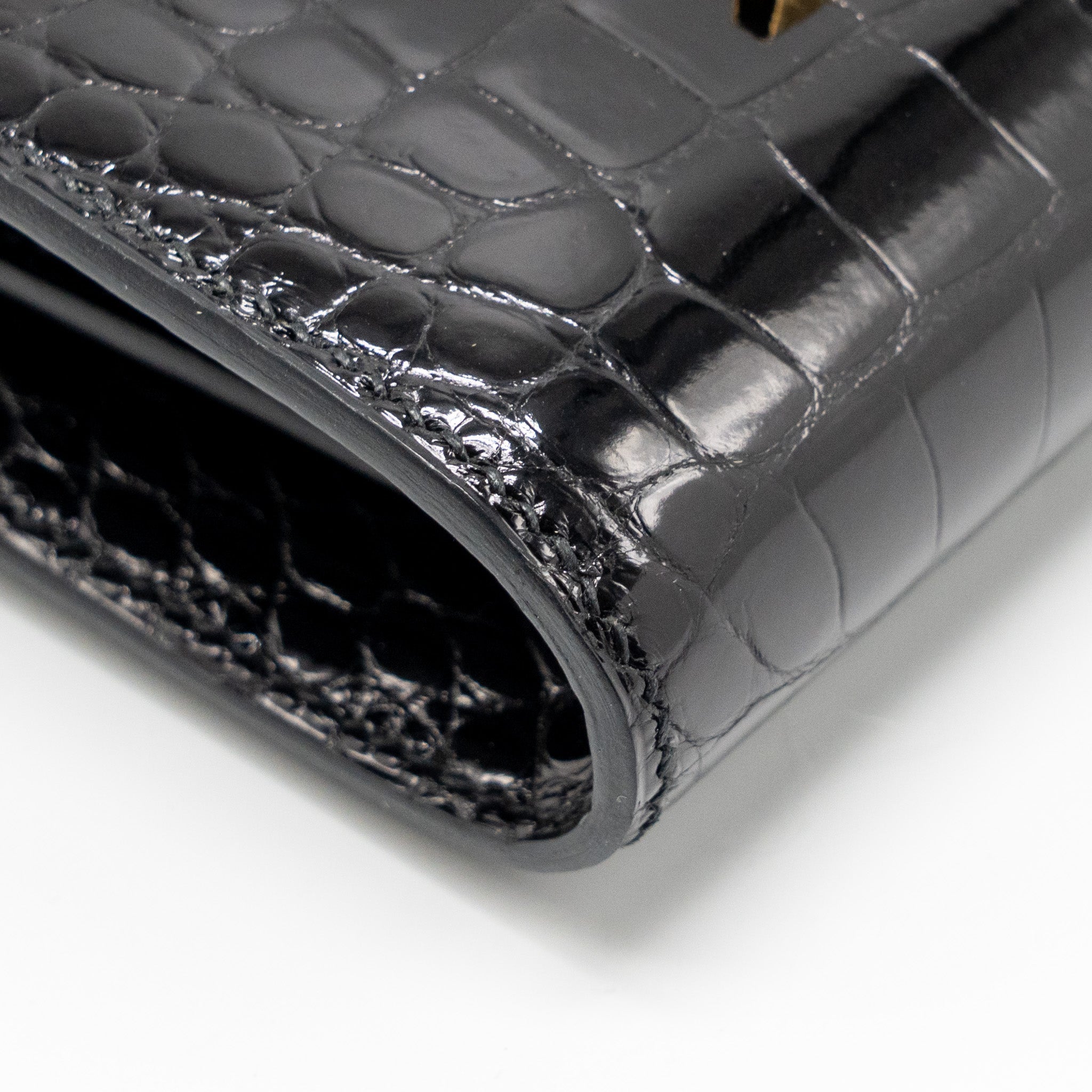 HERMES CONSTANCE COMPACT WALLET SHINY ALLIGATOR MISSISSIPPIENSIS BLACK GHW