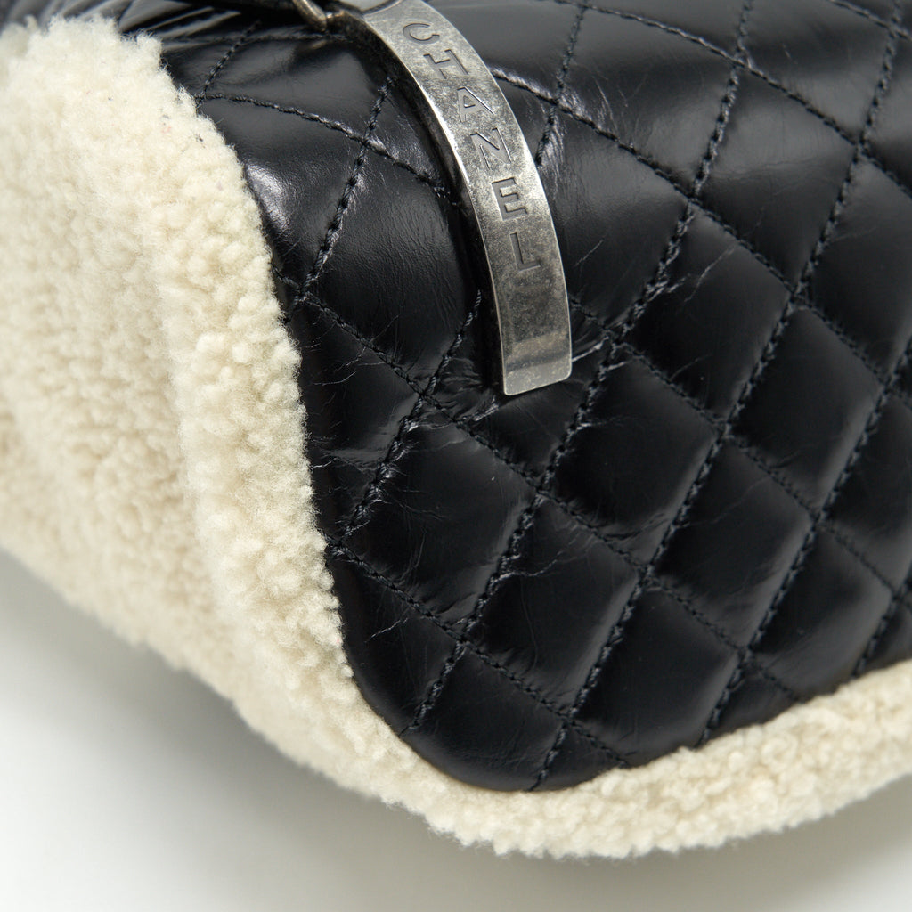 CHANEL MOUNTAIN SMALL BACKPACK SHEARLING WITH QUILTED CALFSKIN RUTHENIUM HARDWARE