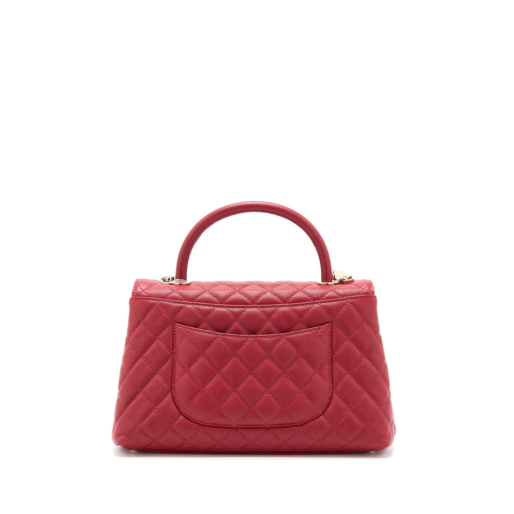 CHANEL MEDIUM COCO HANDLE CAVIAR RED LGHW (MICROCHIP)