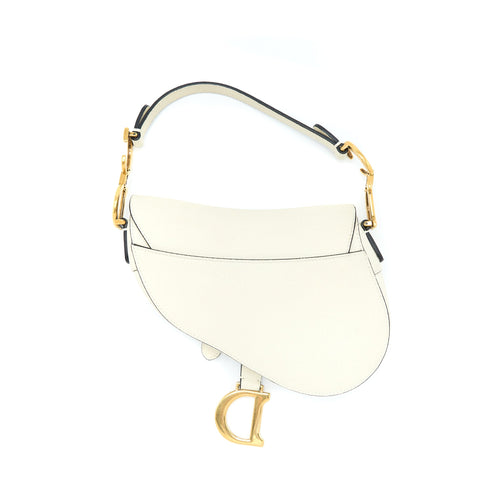 DIOR MINI SADDLE BAG GRAINED CALFSKIN WHITE GHW