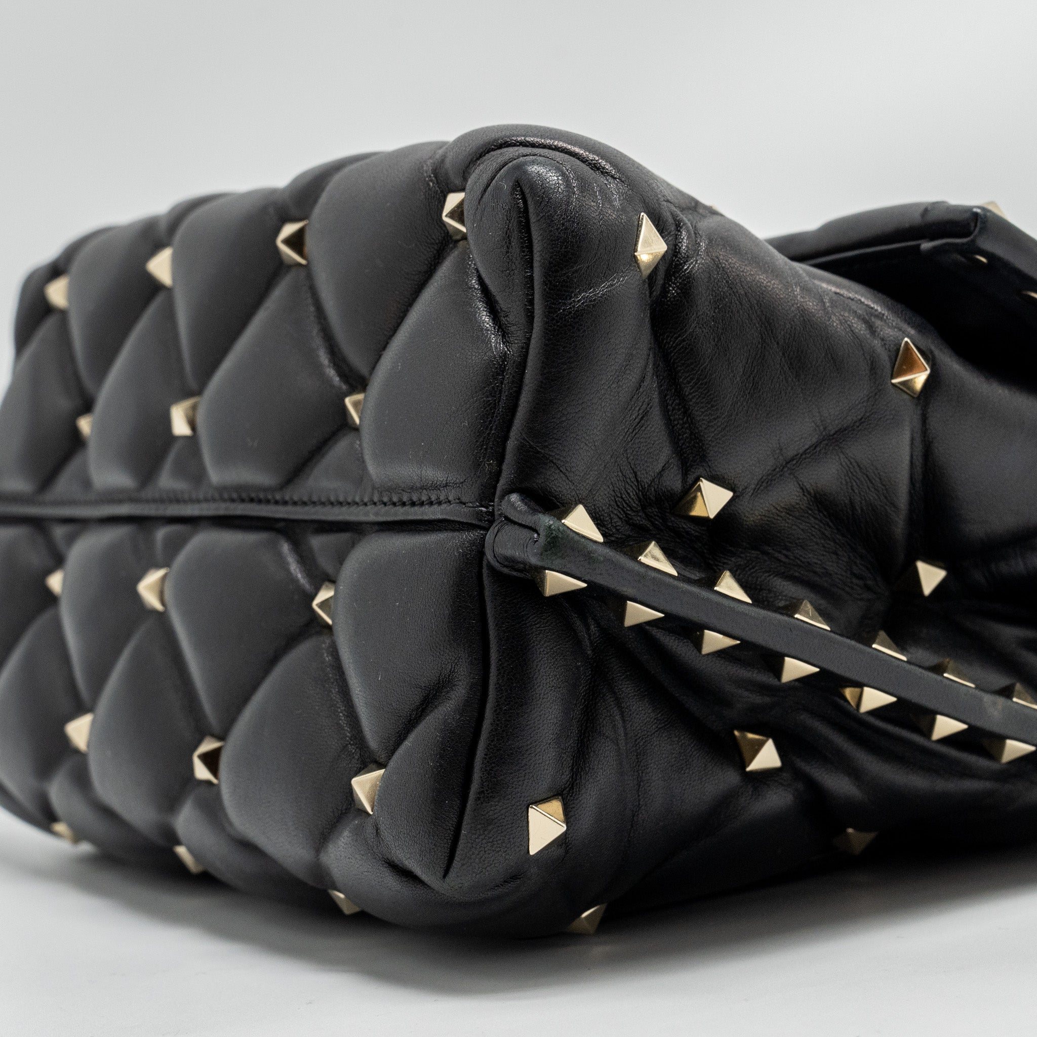 VALENTINO TOP HANDLE QUILTED CANDYSTUD FLAP BAG LAMBSKIN BLACK LGHW