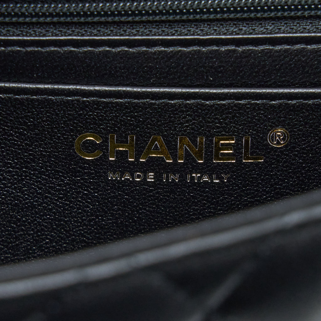CHANEL TOP HANDLE MINI RECTANGULAR FLAP BAG LAMBSKIN BLACK LGHW (MICROCHIP)