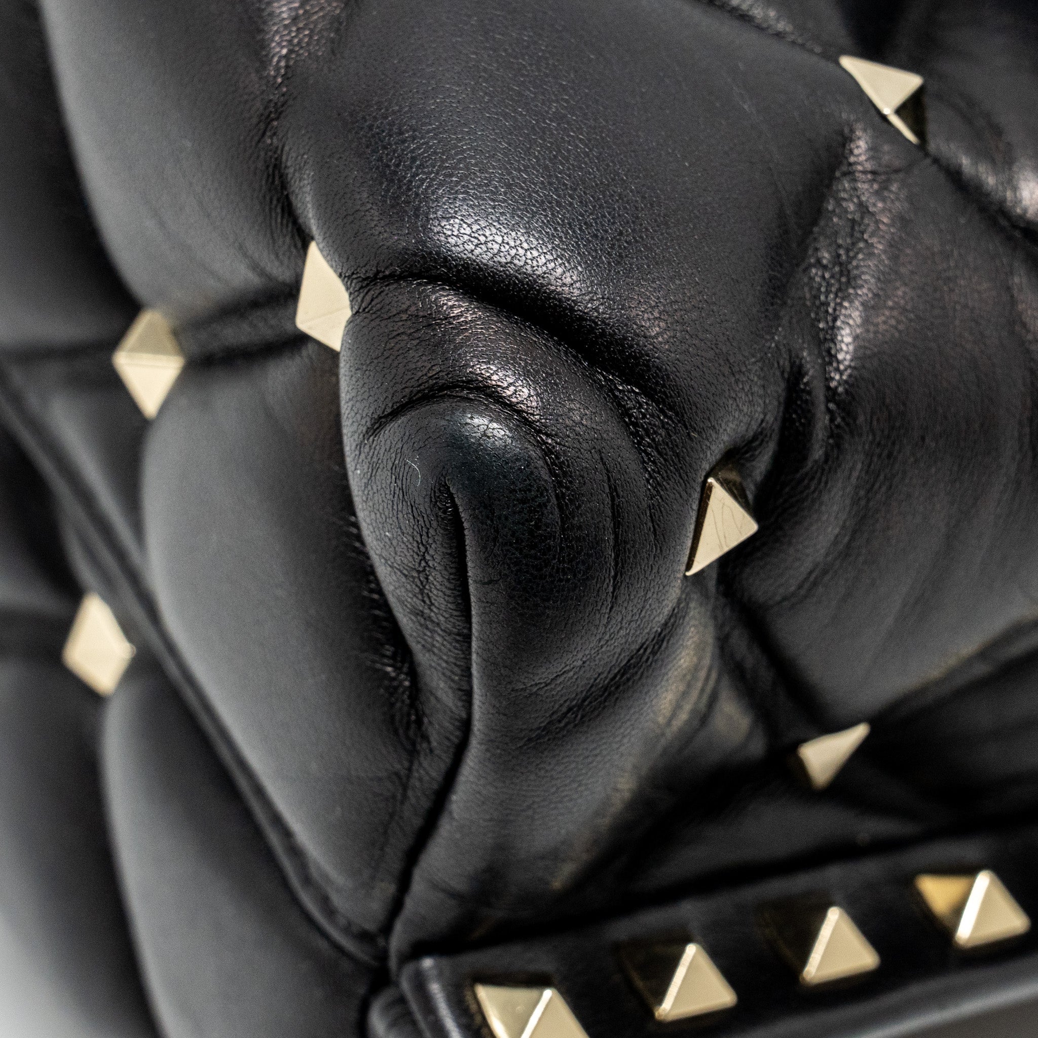 VALENTINO TOP HANDLE QUILTED CANDYSTUD FLAP BAG LAMBSKIN BLACK LGHW