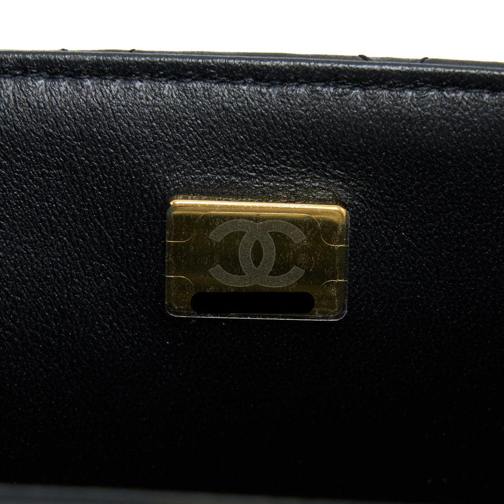CHANEL TOP HANDLE MINI RECTANGULAR FLAP BAG LAMBSKIN BLACK LGHW (MICROCHIP)