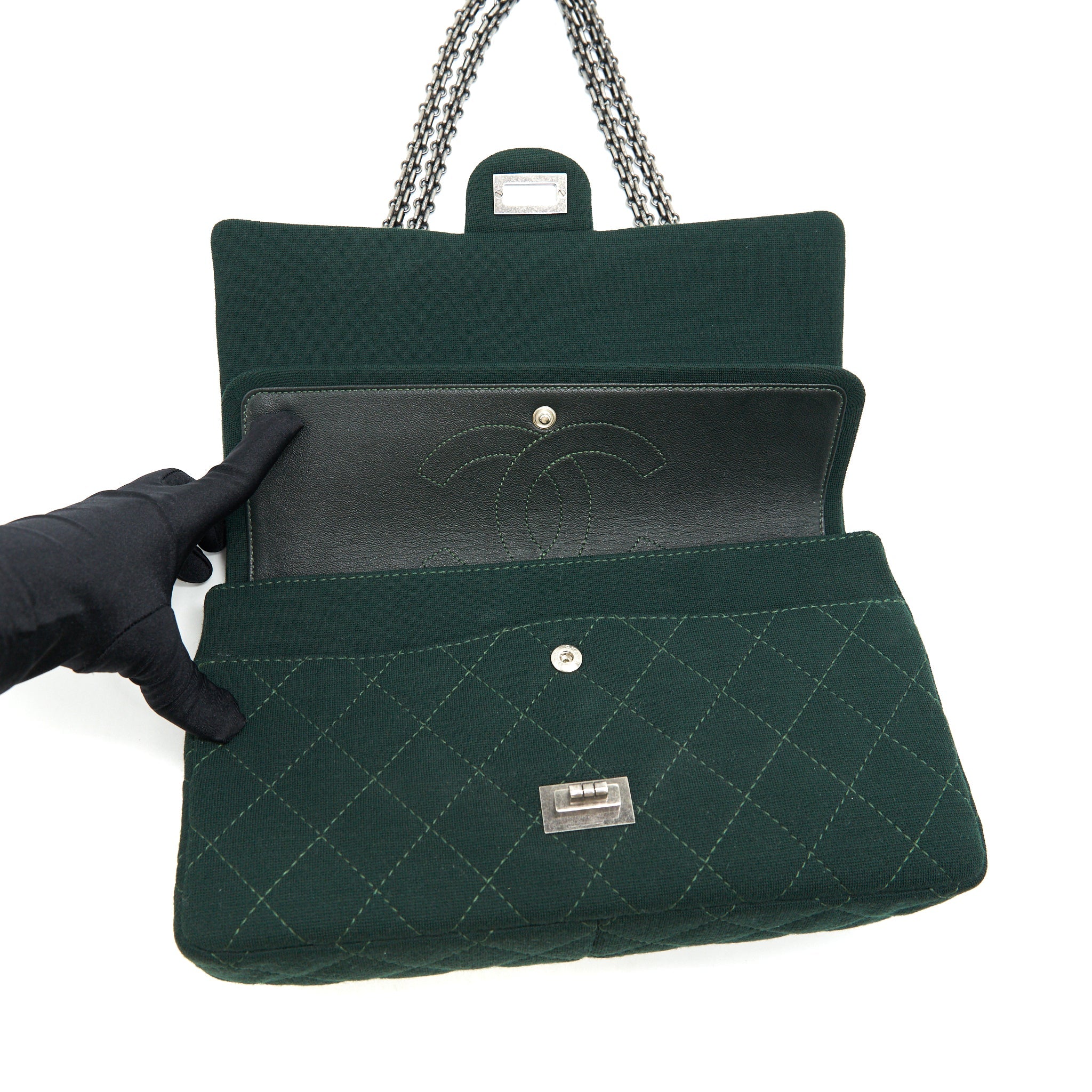 CHANEL REISSUE 2.55 226 FLAP BAG FABRIC DARK GREEN SHW