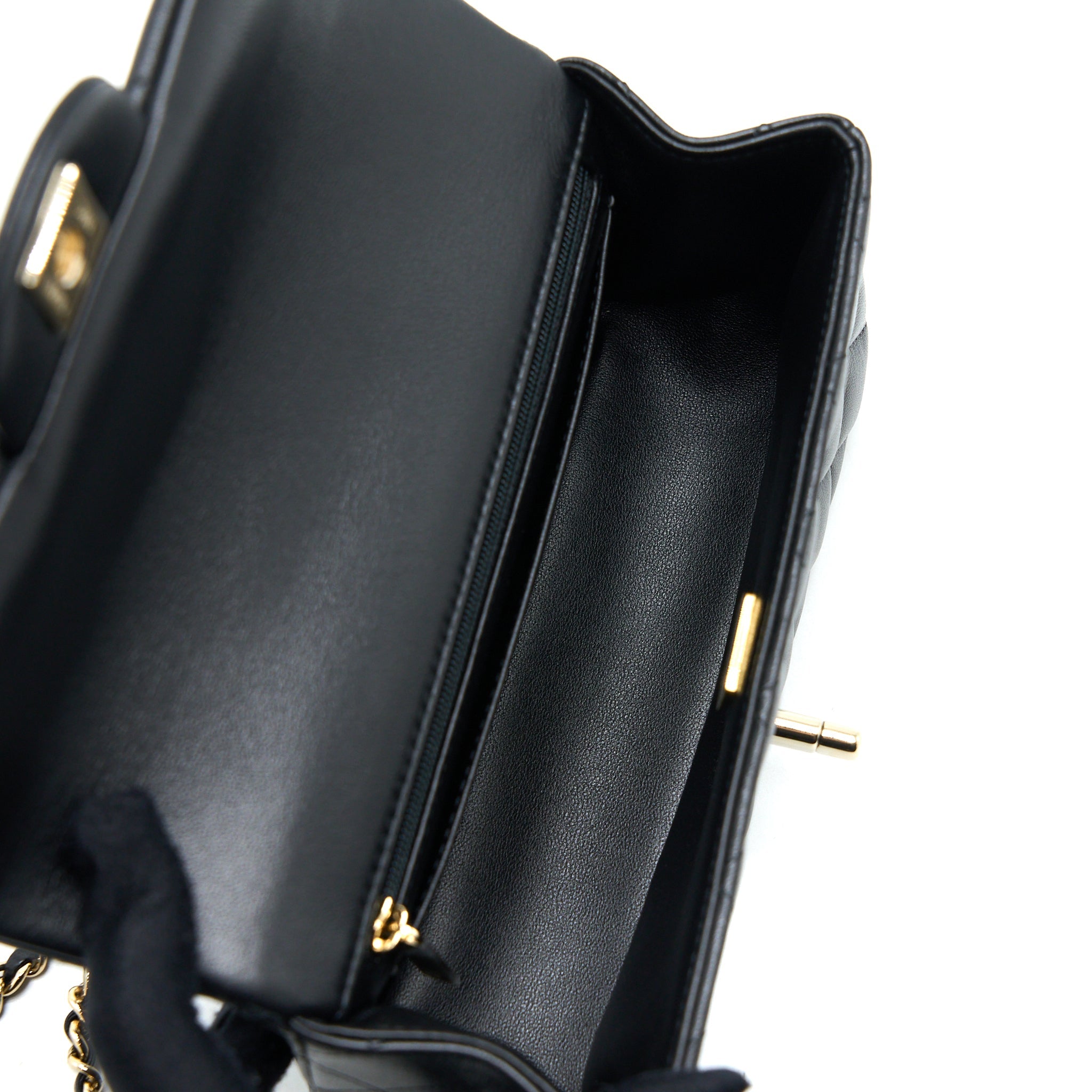 CHANEL TOP HANDLE MINI RECTANGULAR FLAP BAG LAMBSKIN BLACK LGHW (MICROCHIP)