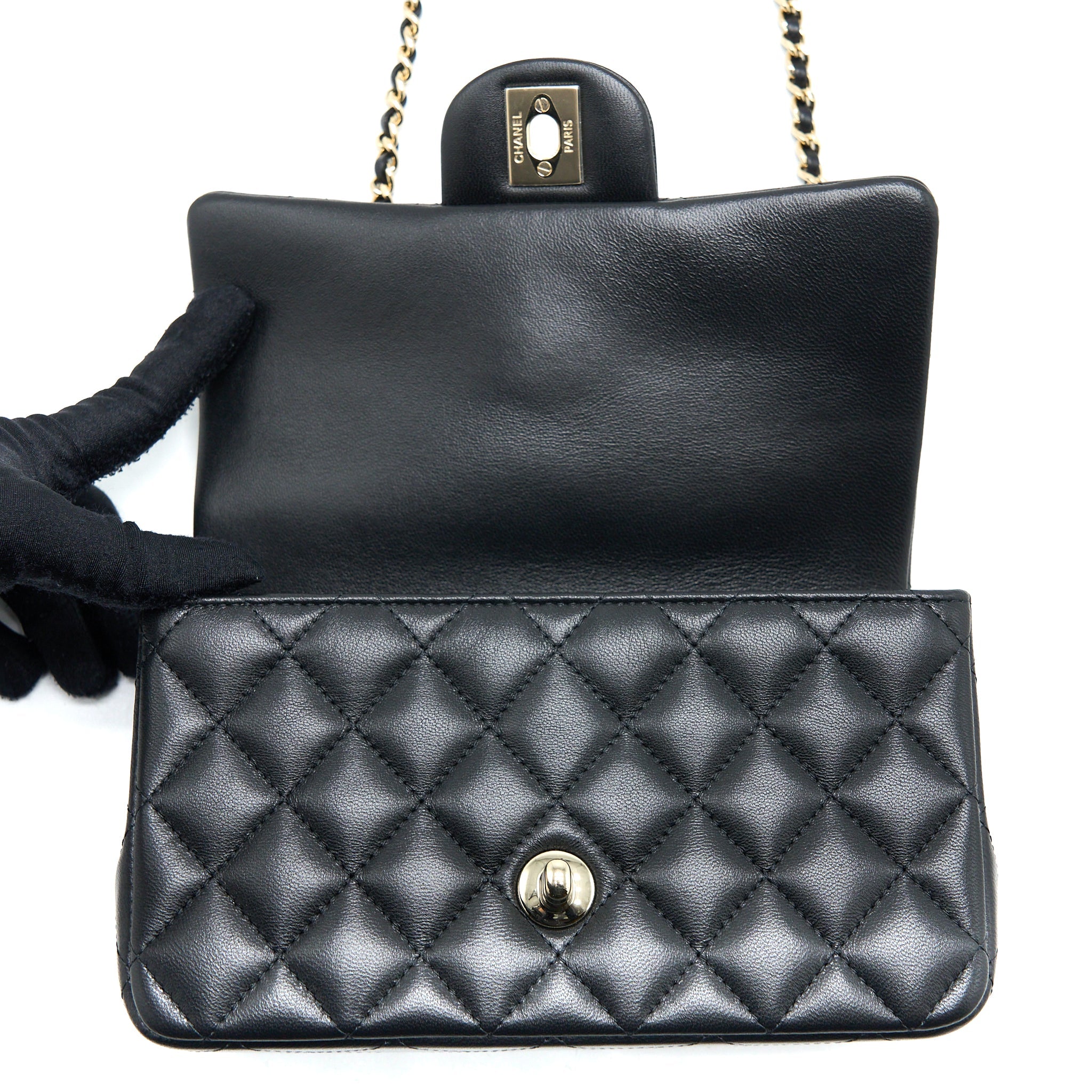CHANEL TOP HANDLE MINI RECTANGULAR FLAP BAG LAMBSKIN BLACK LGHW (MICROCHIP)