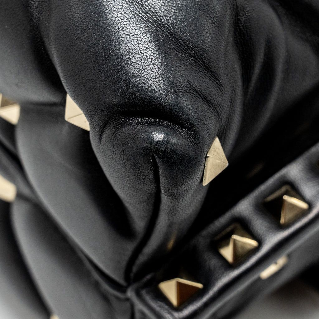 VALENTINO TOP HANDLE QUILTED CANDYSTUD FLAP BAG LAMBSKIN BLACK LGHW