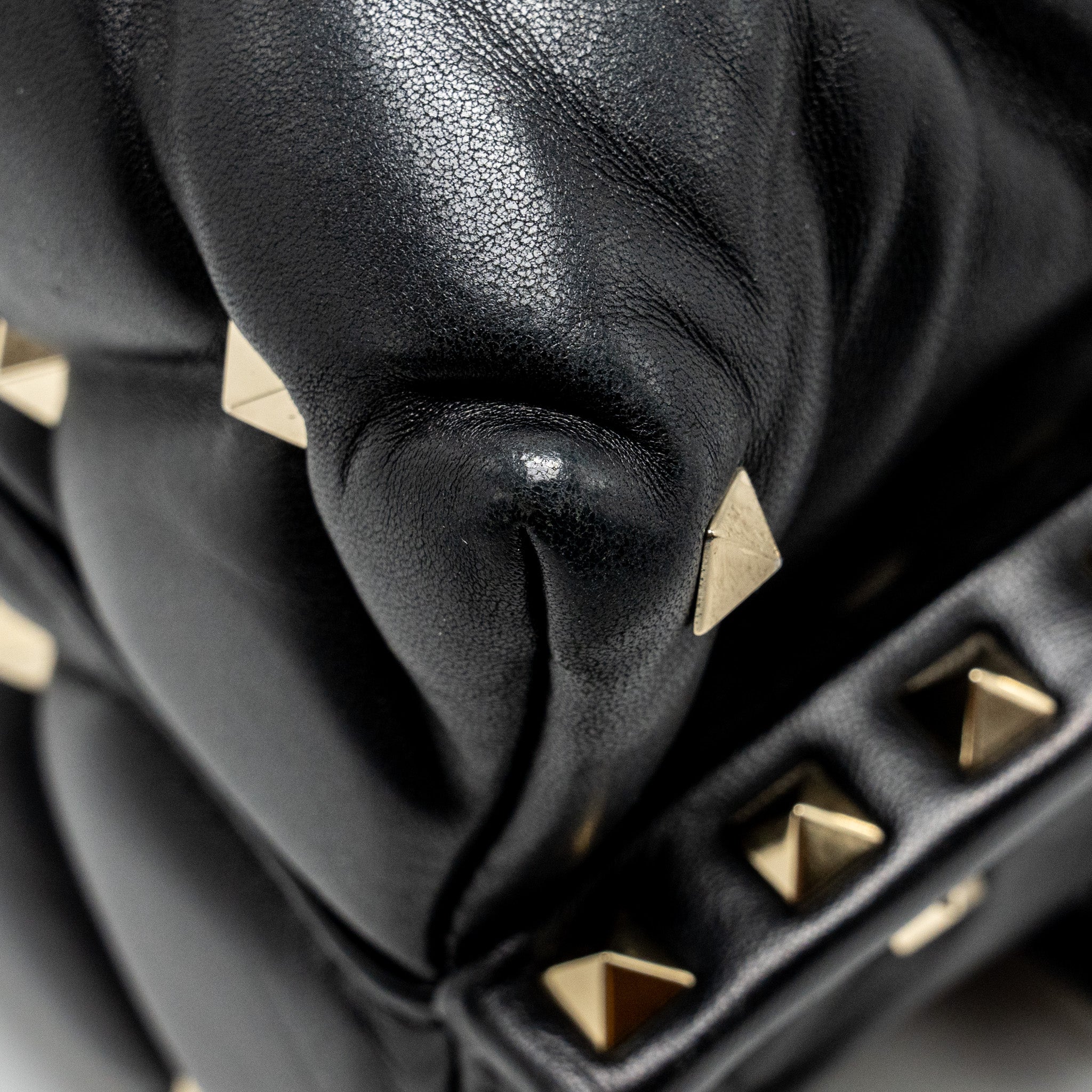 VALENTINO TOP HANDLE QUILTED CANDYSTUD FLAP BAG LAMBSKIN BLACK LGHW