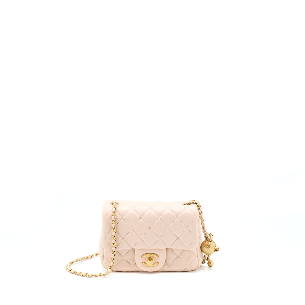 CHANEL 22C PEARL CRUSH MINI SQUARE FLAP BAG LAMBSKIN LIGHT BEIGE GHW