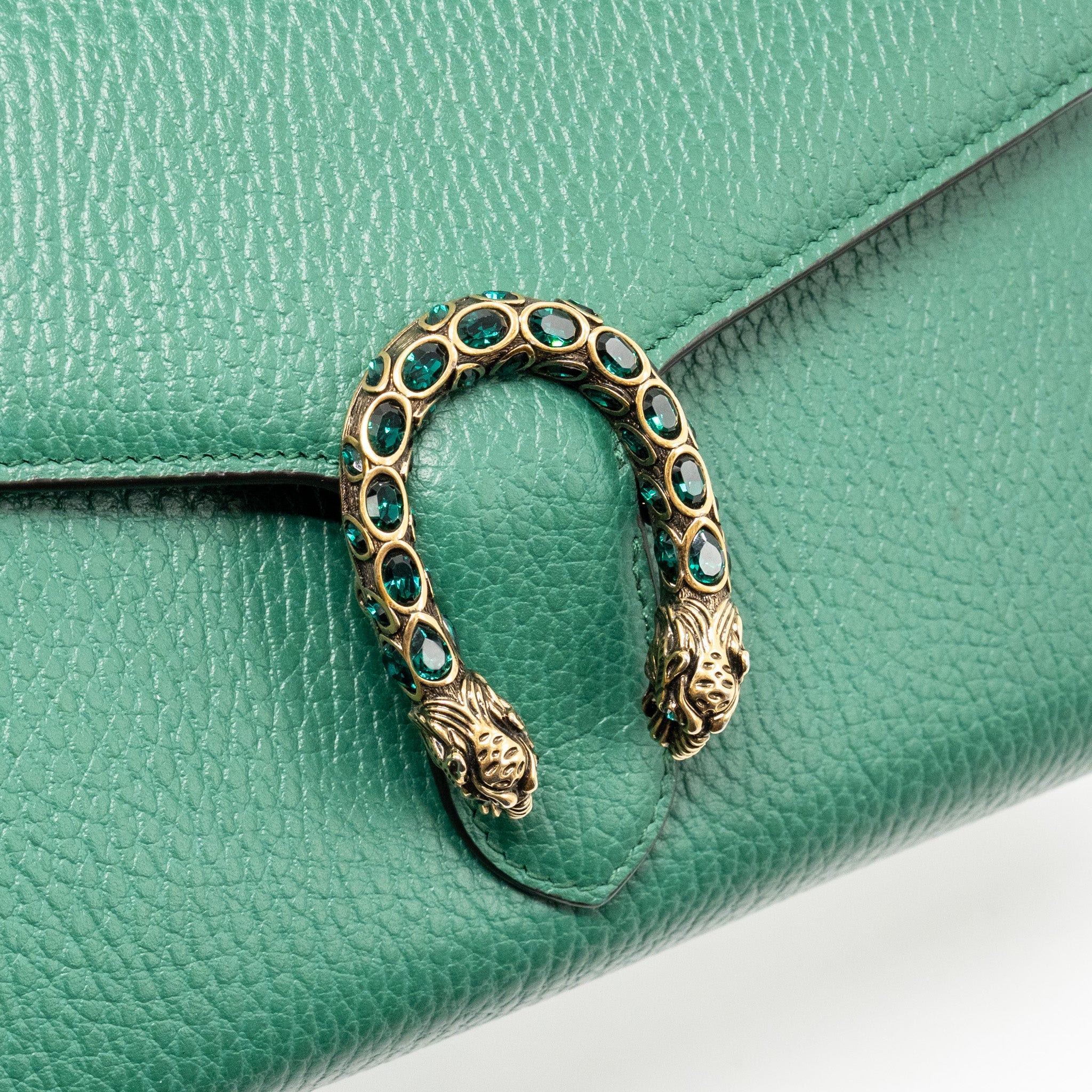 GUCCI MINI DIONYSUS WALLET ON CHAIN CALFSKIN GREEN MULTICOLOUR HARDWARE
