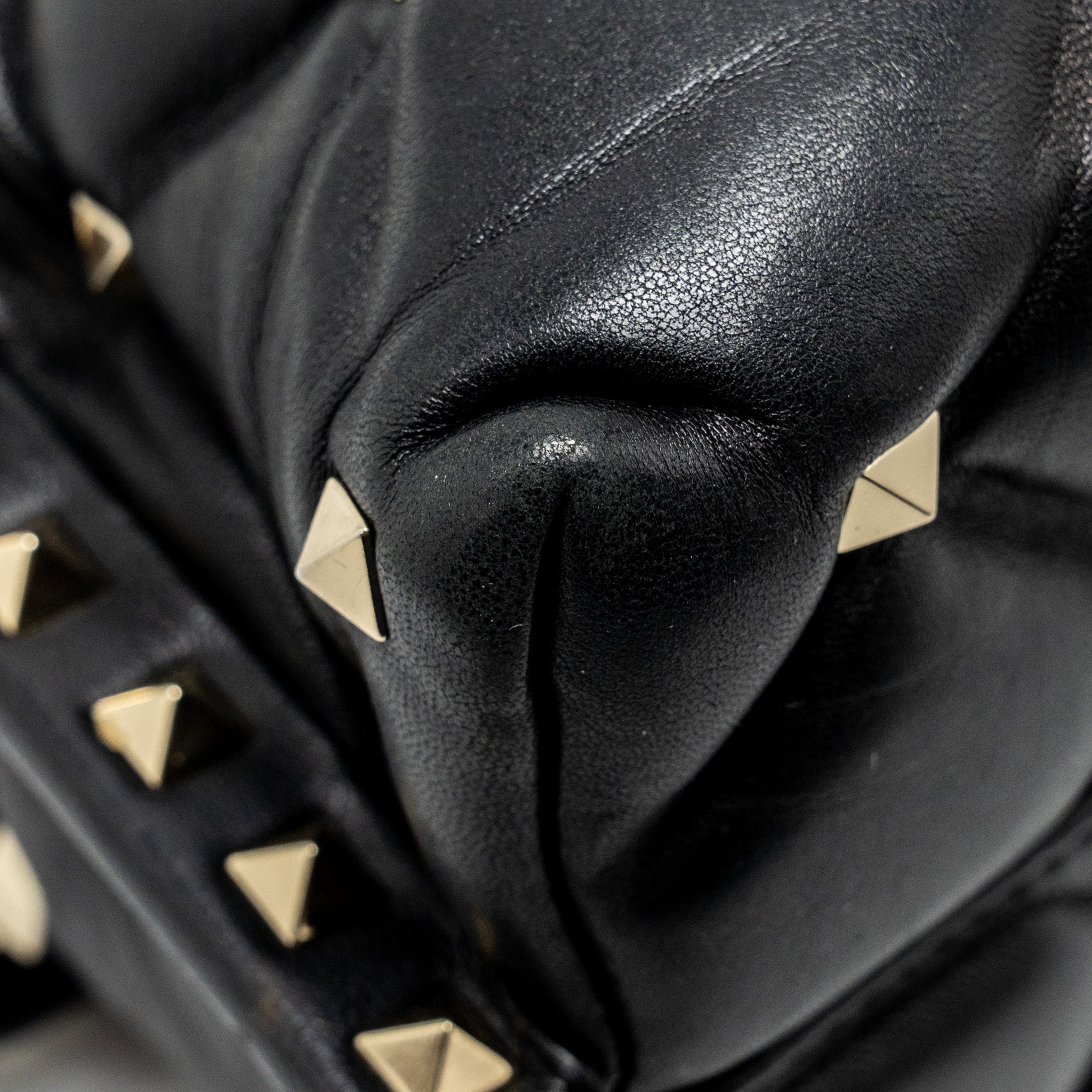 VALENTINO TOP HANDLE QUILTED CANDYSTUD FLAP BAG LAMBSKIN BLACK LGHW