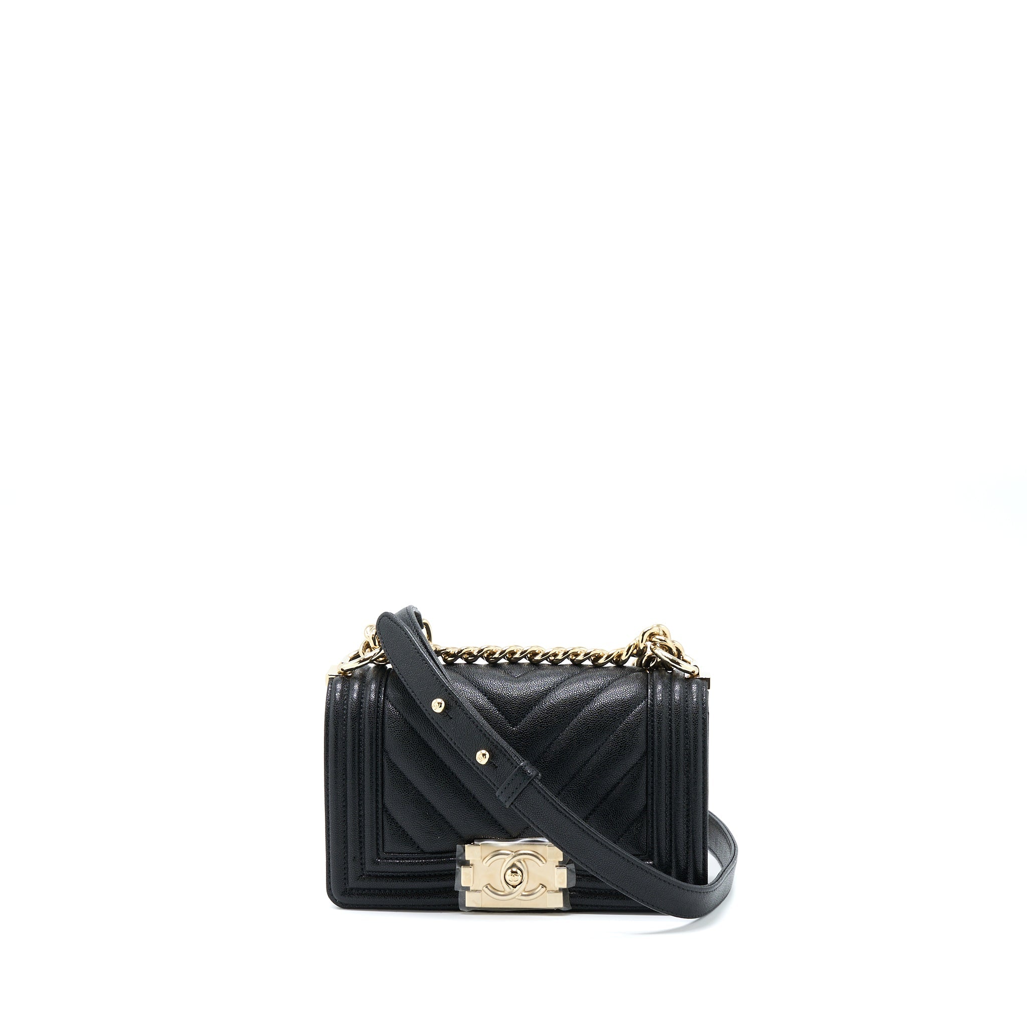 CHANEL SMALL BOY BAG CHEVRON CAVIAR BLACK LGHW