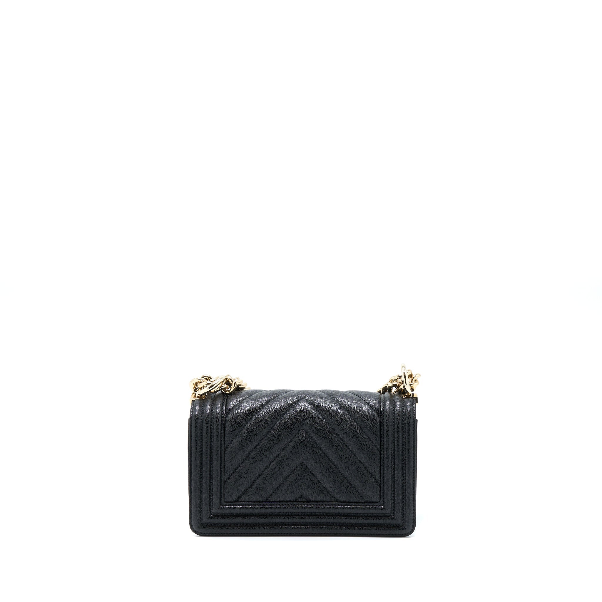 CHANEL SMALL BOY BAG CHEVRON CAVIAR BLACK LGHW