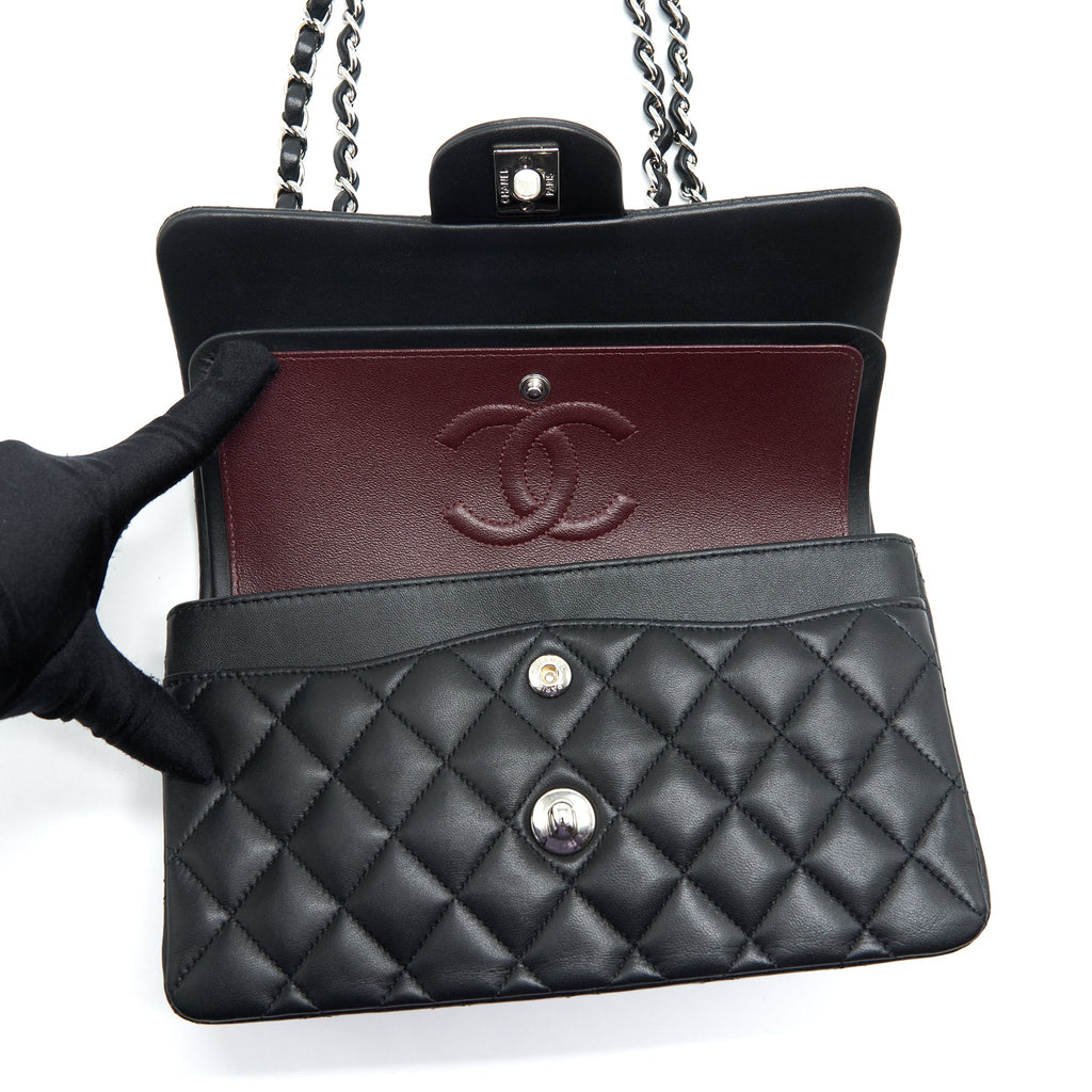 CHANEL SMALL CLASSIC DOUBLE FLAP BAG LAMBSKIN BLACK SHW