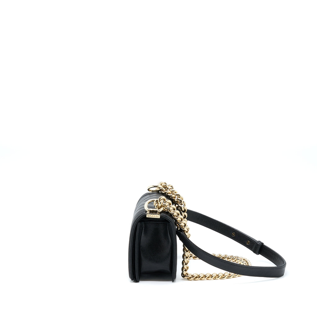 CHANEL SMALL BOY BAG CHEVRON CAVIAR BLACK LGHW