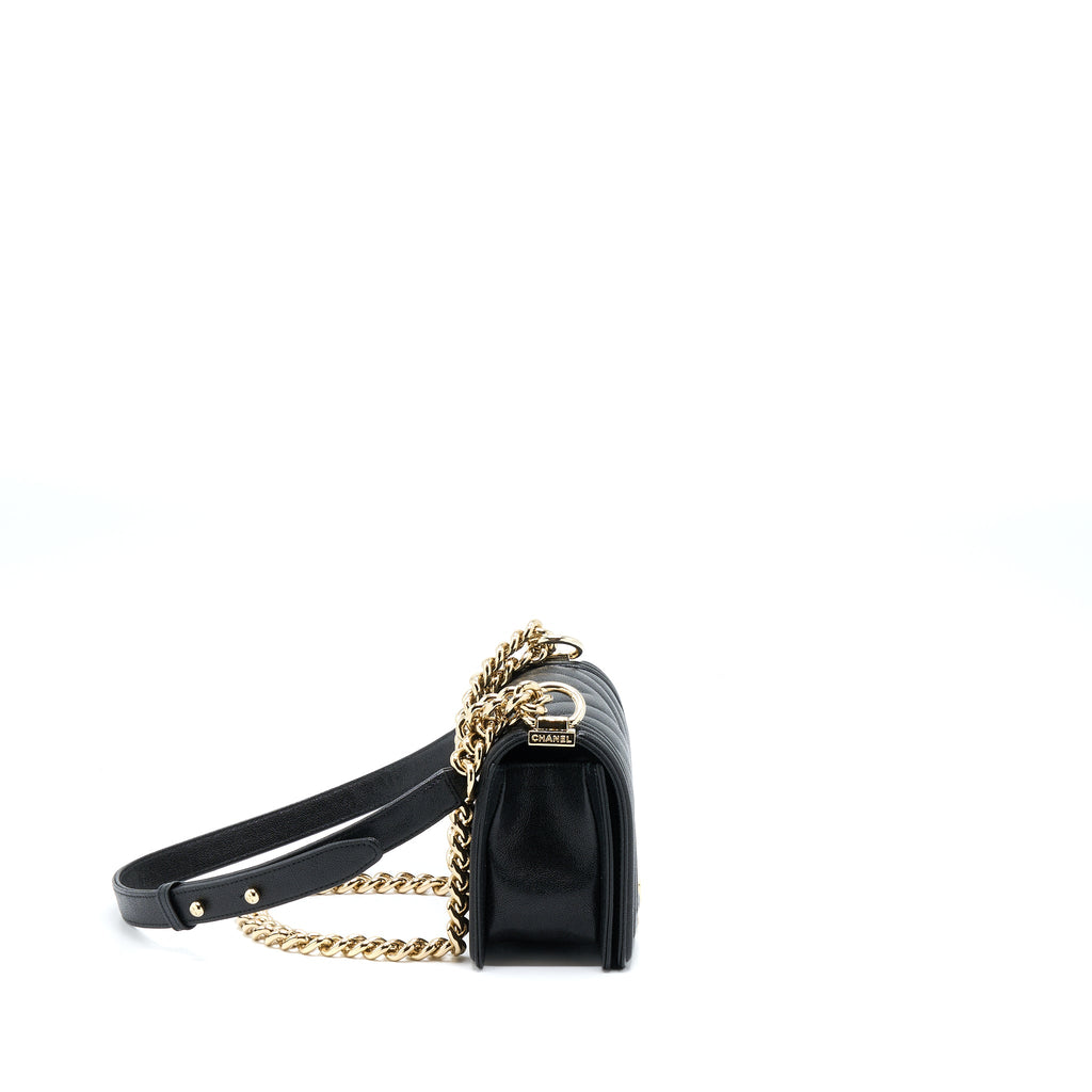 CHANEL SMALL BOY BAG CHEVRON CAVIAR BLACK LGHW