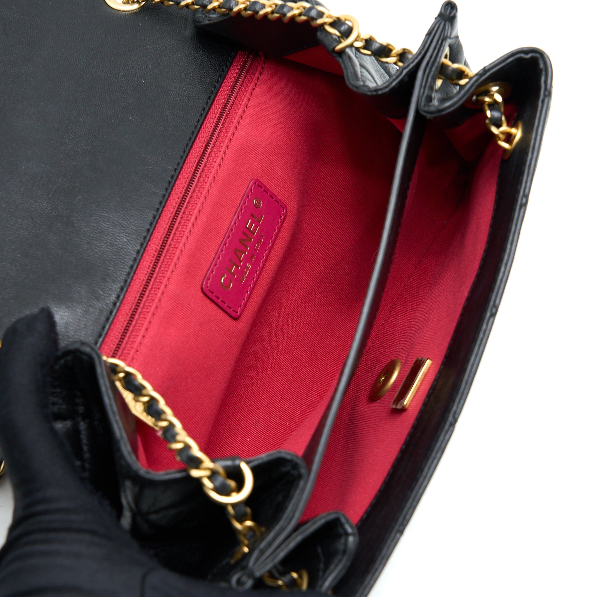 CHANEL CC LOGO FLAP BAG LAMBSKIN BLACK MULTICOLOUR HARDWARE (MICROCHIP)