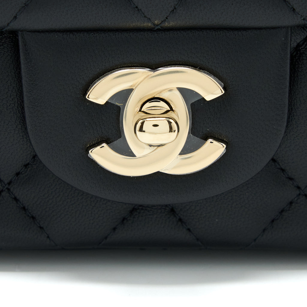 CHANEL CLASSIC MINI SQUARE FLAP BAG LAMBSKIN BLACK GHW