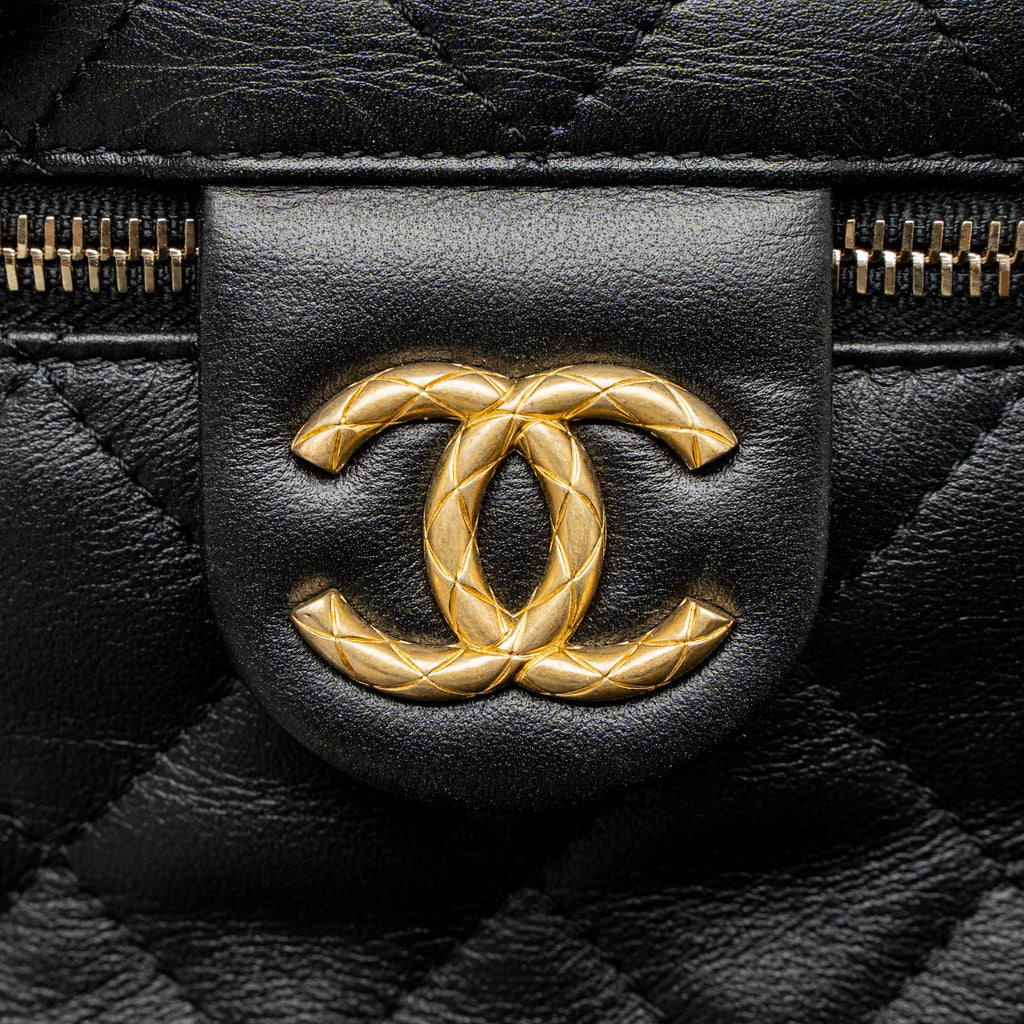 CHANEL TOP HANDLE VANITY CROSSBODY BAG CALFSKIN BLACK BRUSHED GHW (MICROCHIP)