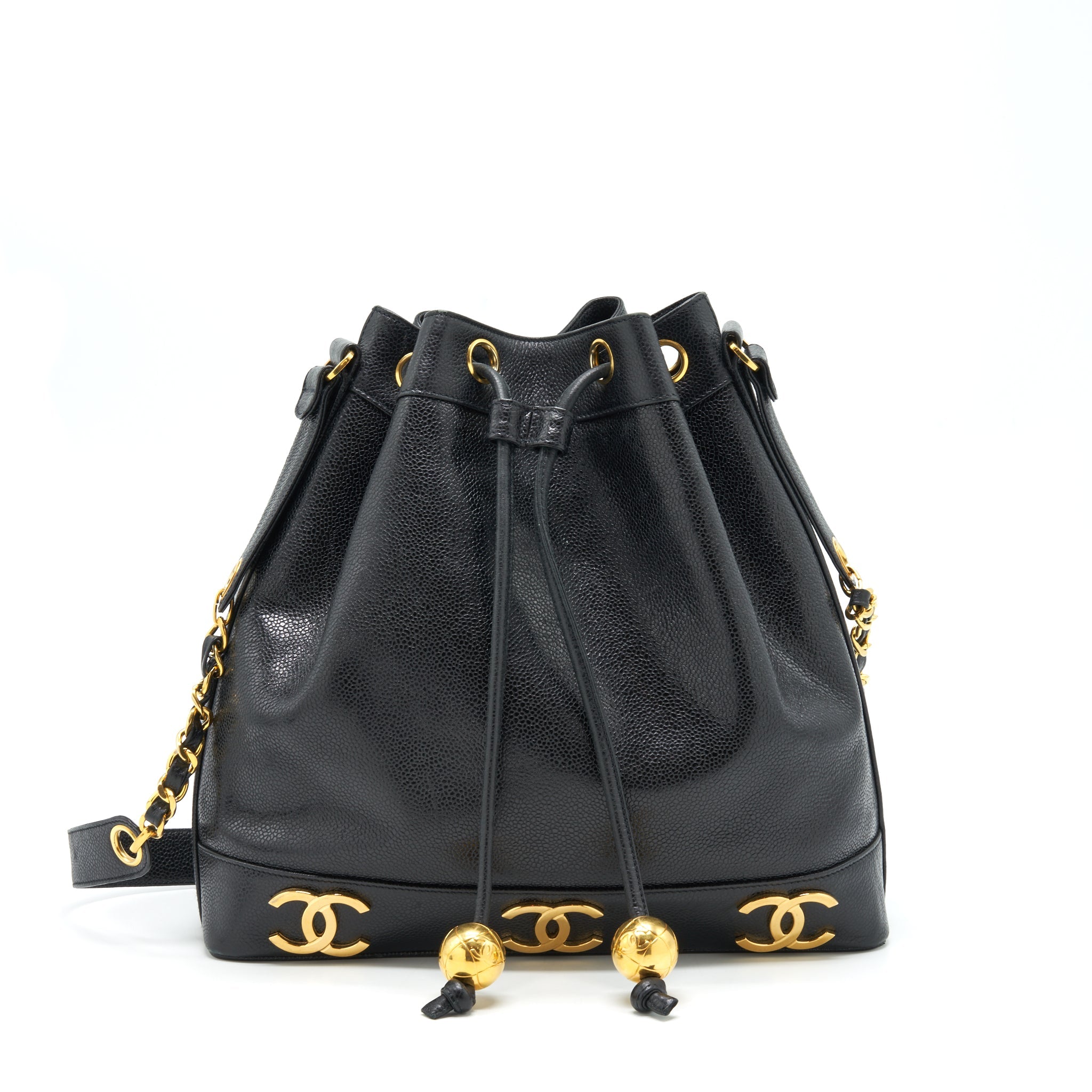 CHANEL VINTAGE BUCKET BAG CAVIAR BLACK GHW
