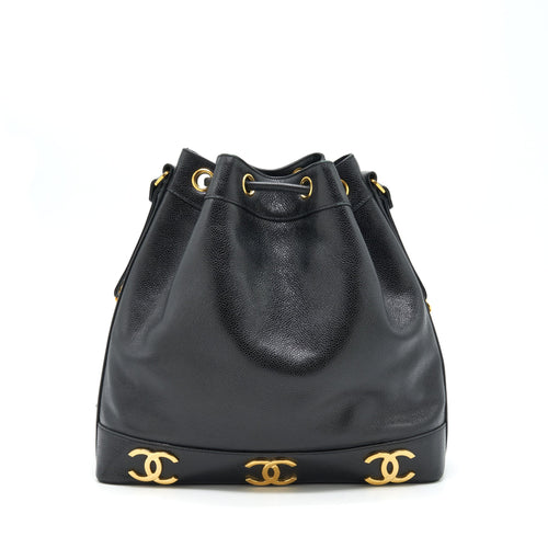 CHANEL VINTAGE BUCKET BAG CAVIAR BLACK GHW