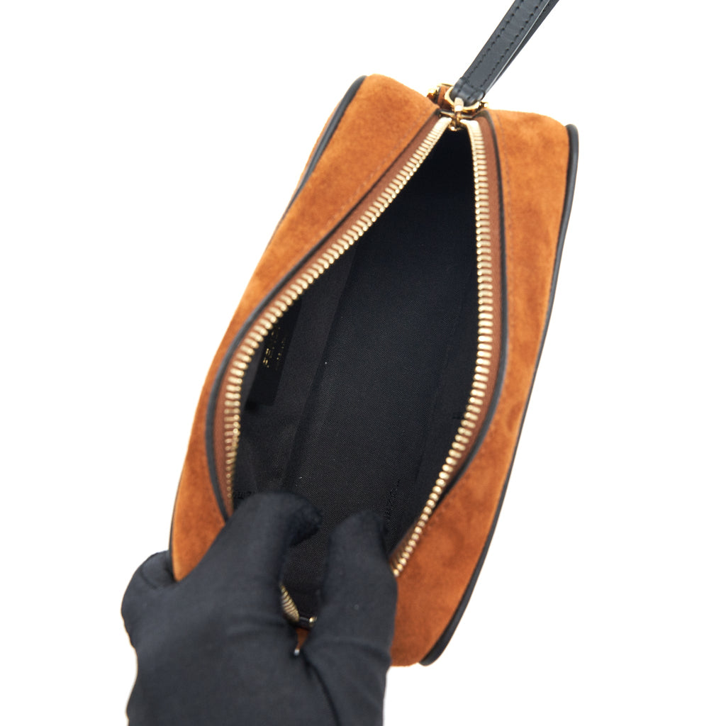 FENDI CAMERA CROSSBODY BAG SUEDE LEATHER BROWN/ BLACK GHW