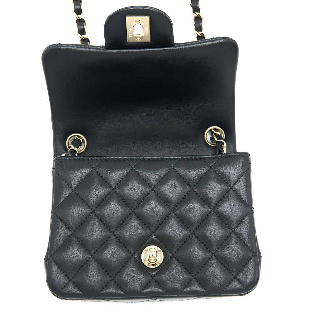 CHANEL CLASSIC MINI SQUARE FLAP BAG LAMBSKIN BLACK GHW