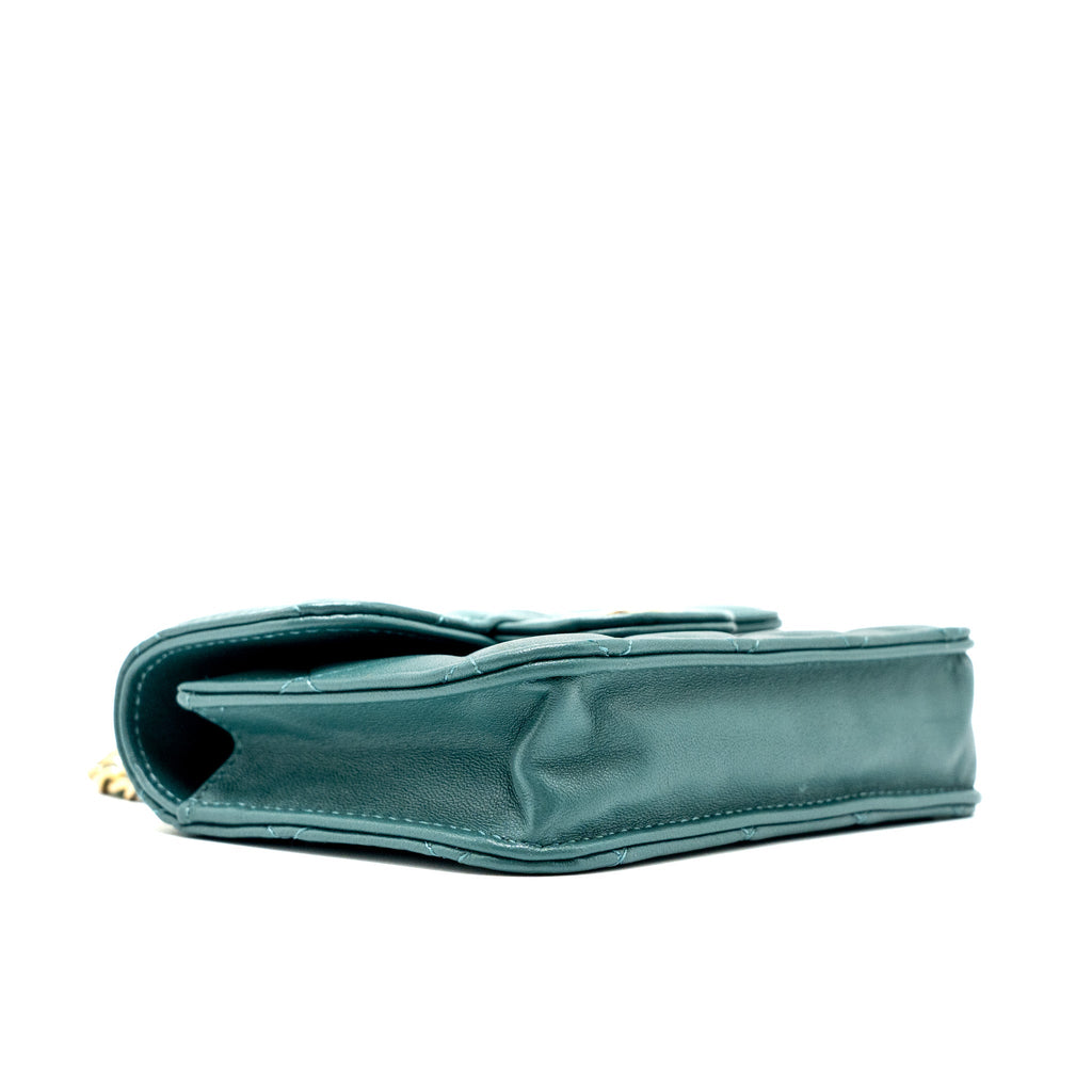 CHANEL MINI TOP HANDLE FLAP BAG LAMBSKIN GREEN BRUSHED GHW