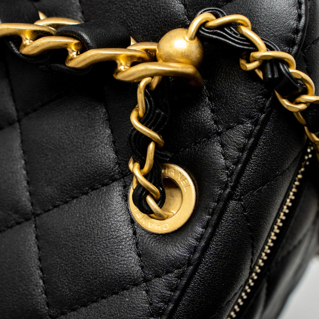 CHANEL TOP HANDLE VANITY CROSSBODY BAG CALFSKIN BLACK BRUSHED GHW (MICROCHIP)