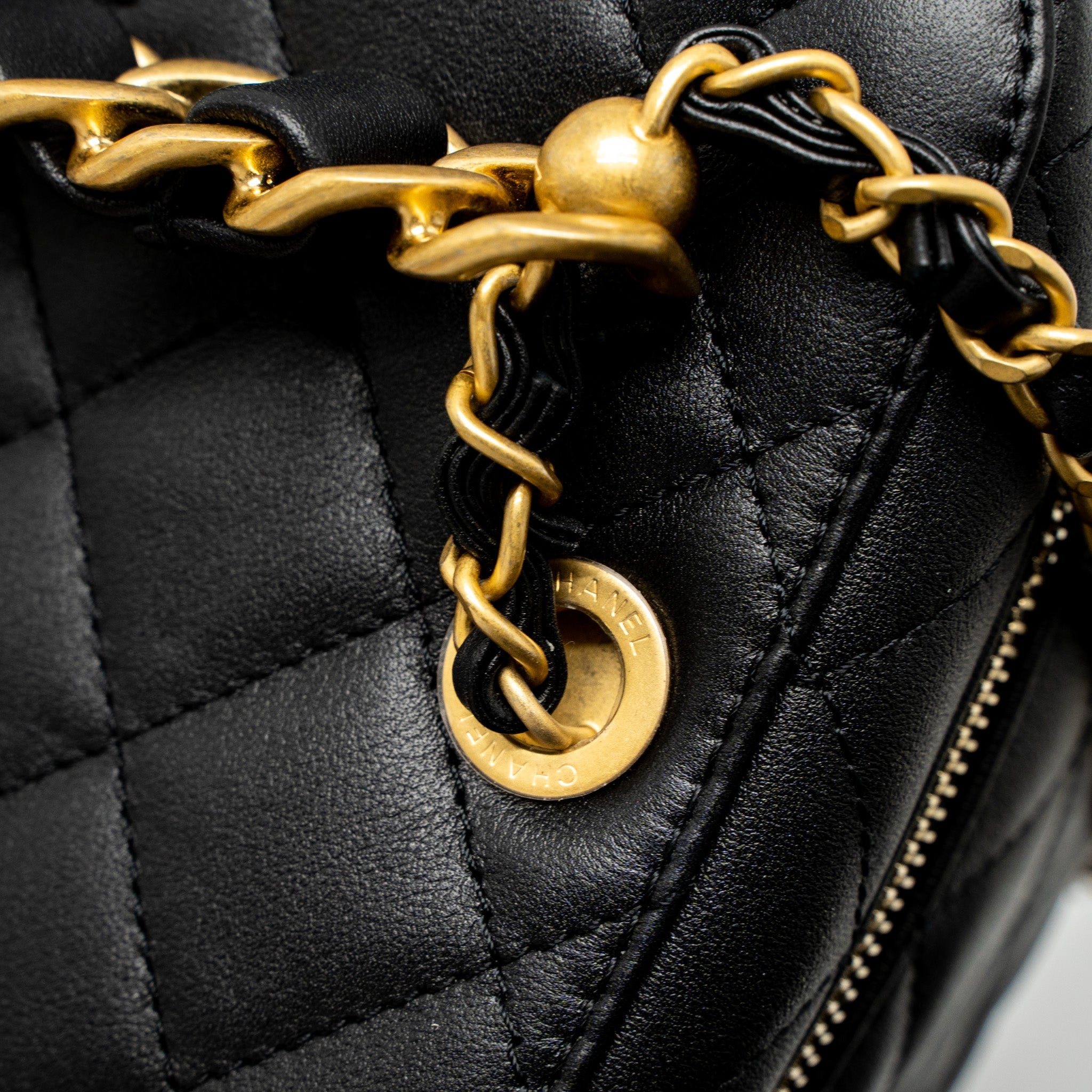 CHANEL TOP HANDLE VANITY CROSSBODY BAG CALFSKIN BLACK BRUSHED GHW (MICROCHIP)