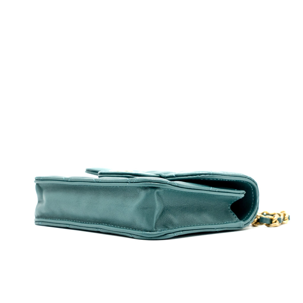 CHANEL MINI TOP HANDLE FLAP BAG LAMBSKIN GREEN BRUSHED GHW