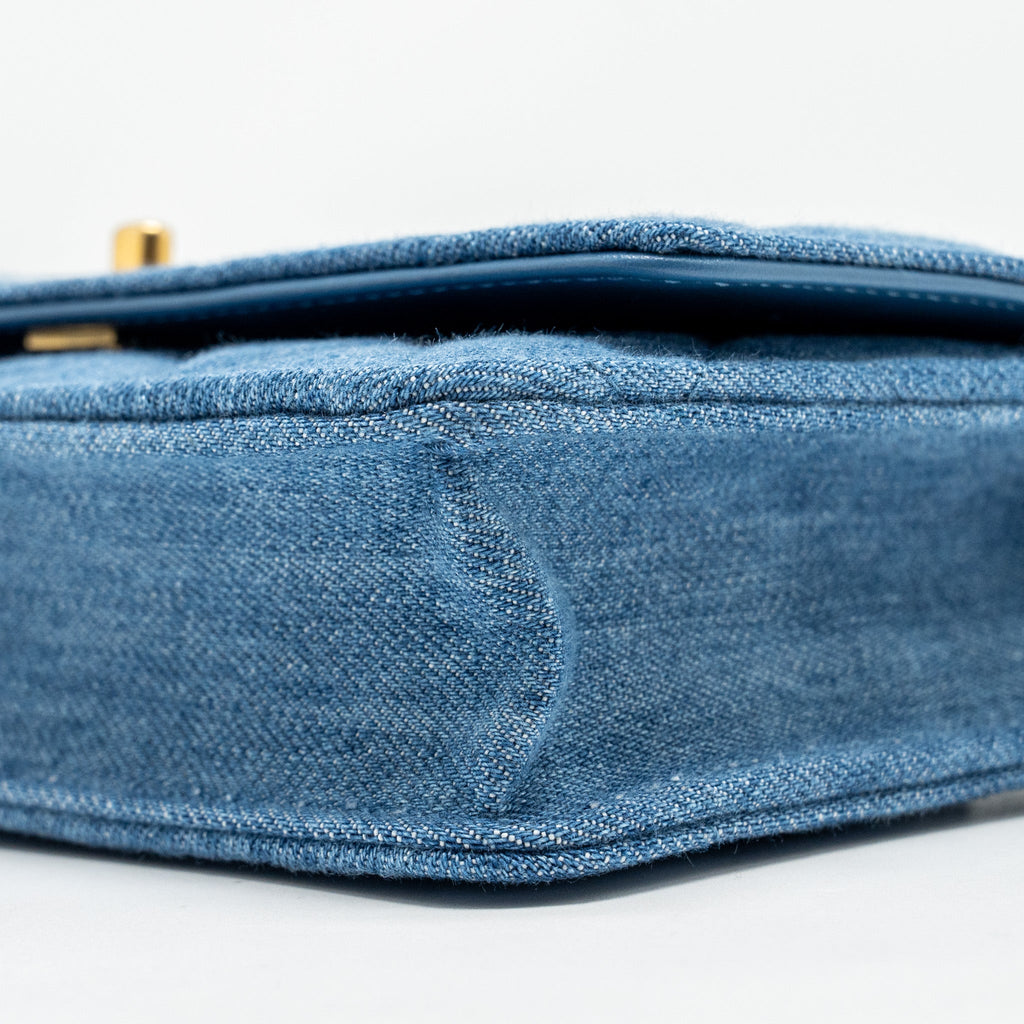 CHANEL PEARL CRUSH WALLET ON CHAIN DENIM BLUE GHW (MICROCHIP)