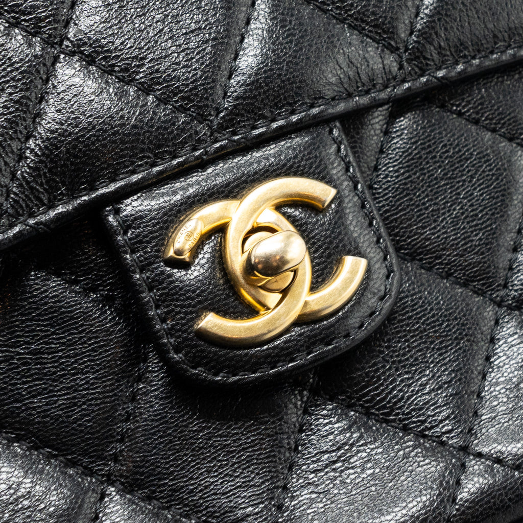 CHANEL 22K RETRO NEW SQUARE LARGE FLAP BAG GOATSKIN BLACK GHW (MICROCHIP)