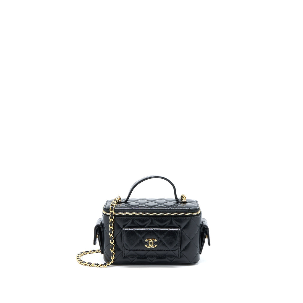 CHANEL 22K TOP HANDLE POCKET LONG VANITY WITH CHAIN BLACK GHW