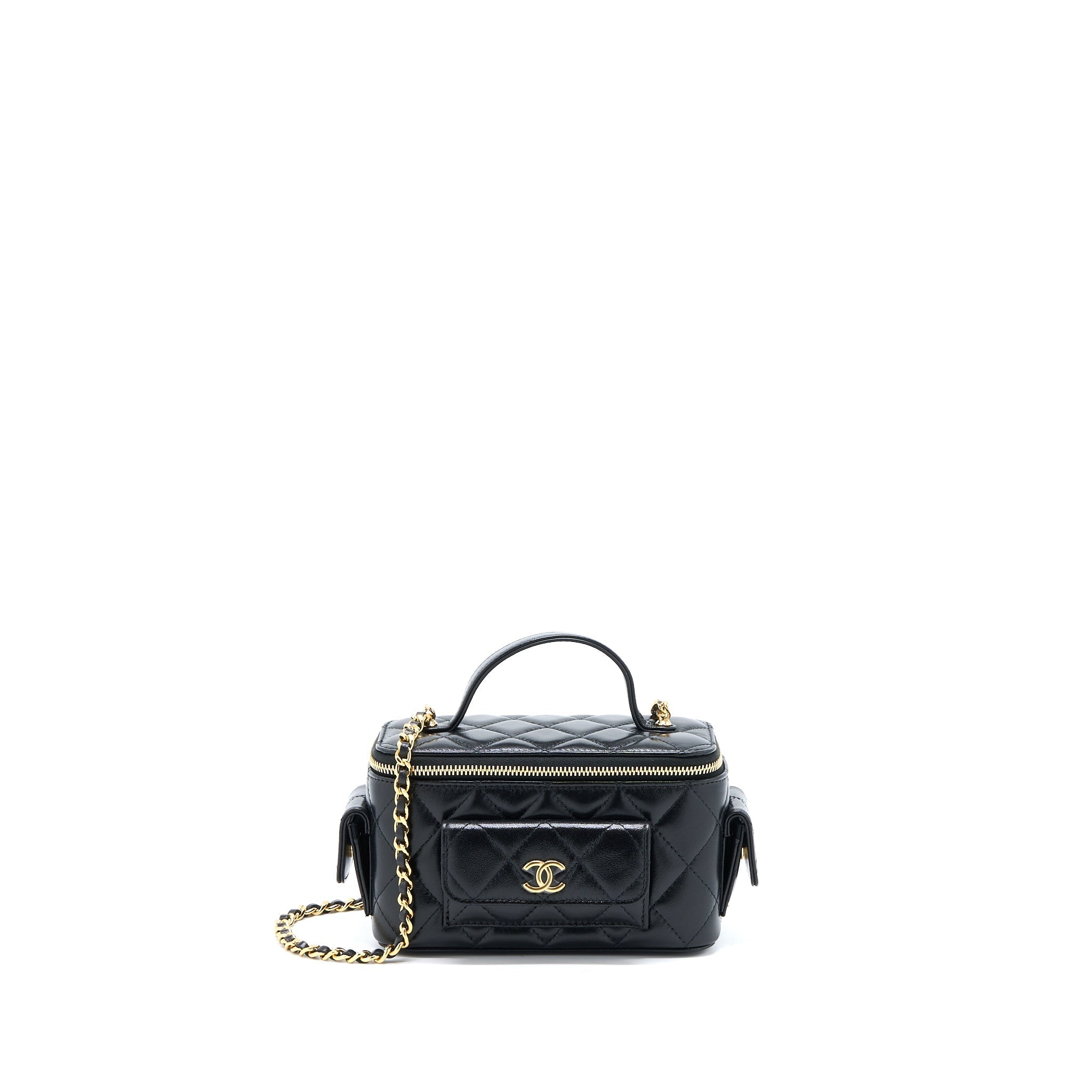 CHANEL 22K TOP HANDLE POCKET LONG VANITY WITH CHAIN BLACK GHW