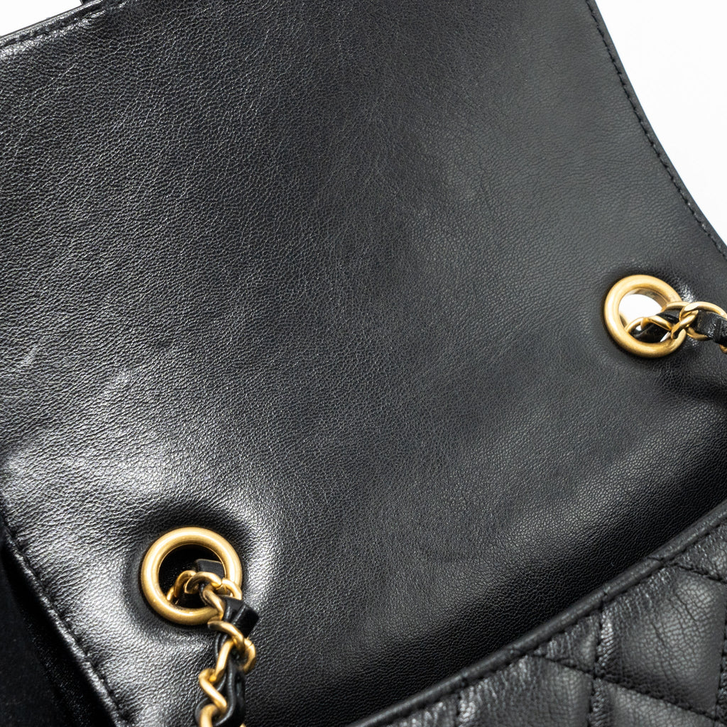 CHANEL 22K RETRO NEW SQUARE LARGE FLAP BAG GOATSKIN BLACK GHW (MICROCHIP)