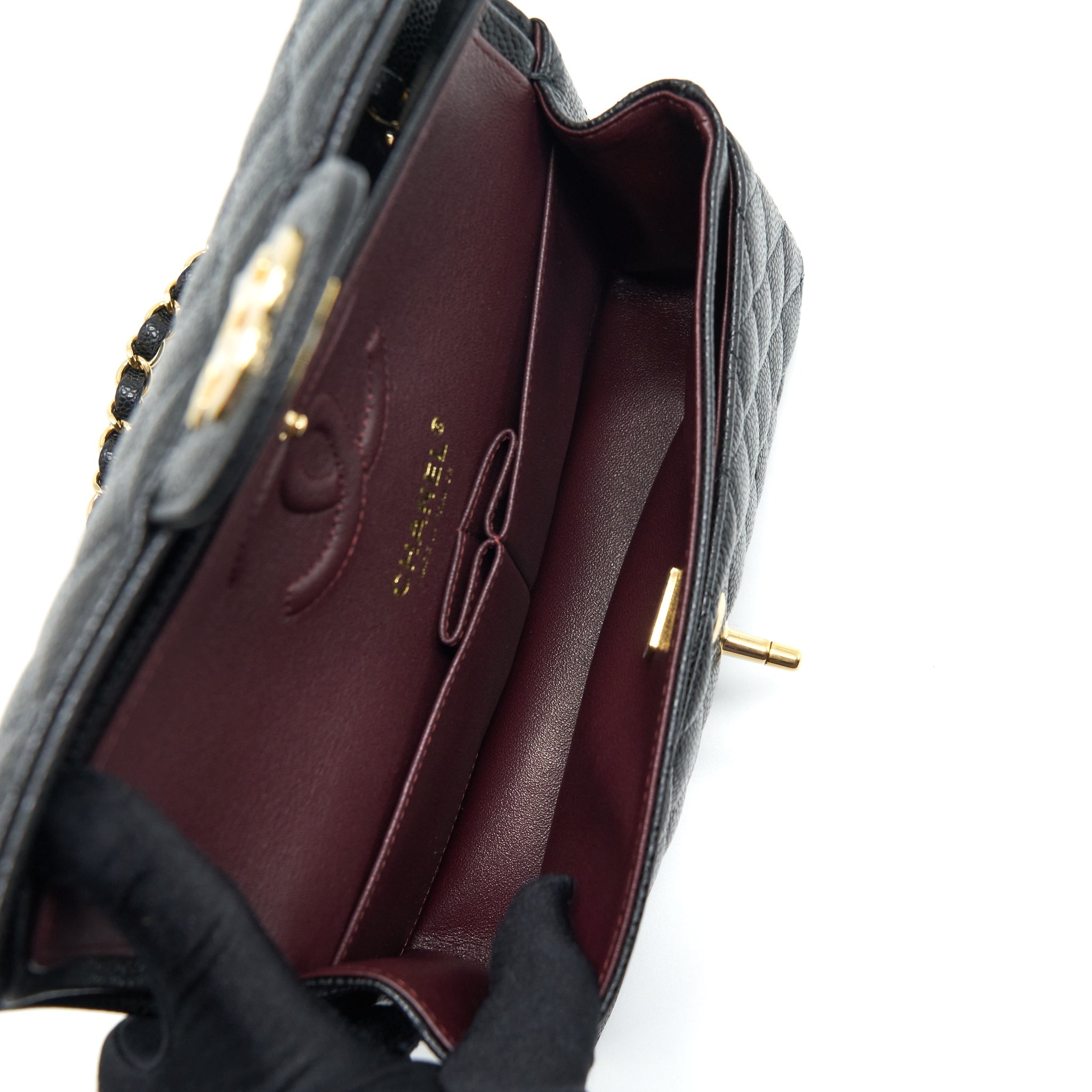 CHANEL SMALL CLASSIC DOUBLE FLAP BAG CAVIAR BLACK GHW (MICROCHIP)