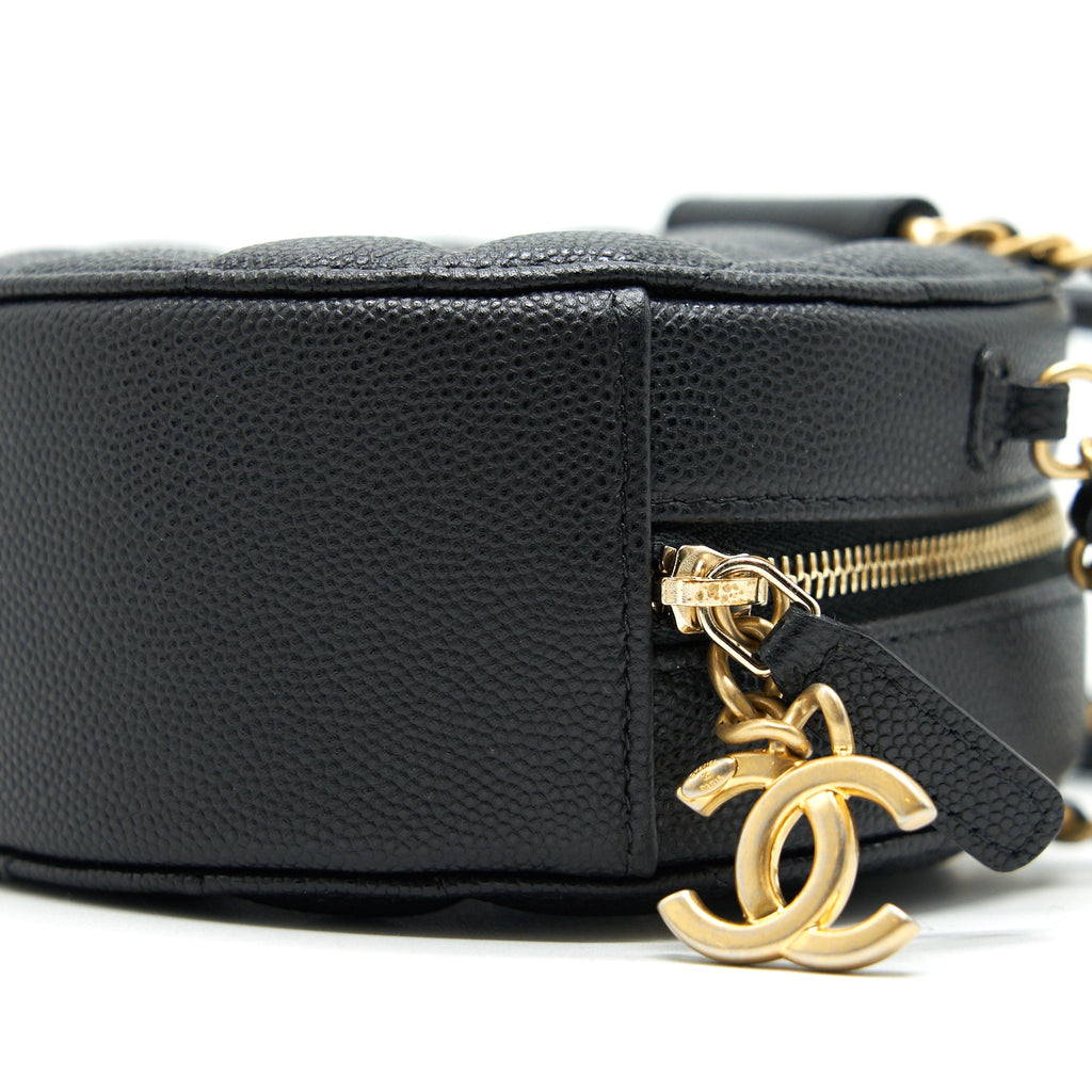 CHANEL TOP HANDLE CAVIAR ROUND CLUTCH WITH CHAIN BLACK GHW