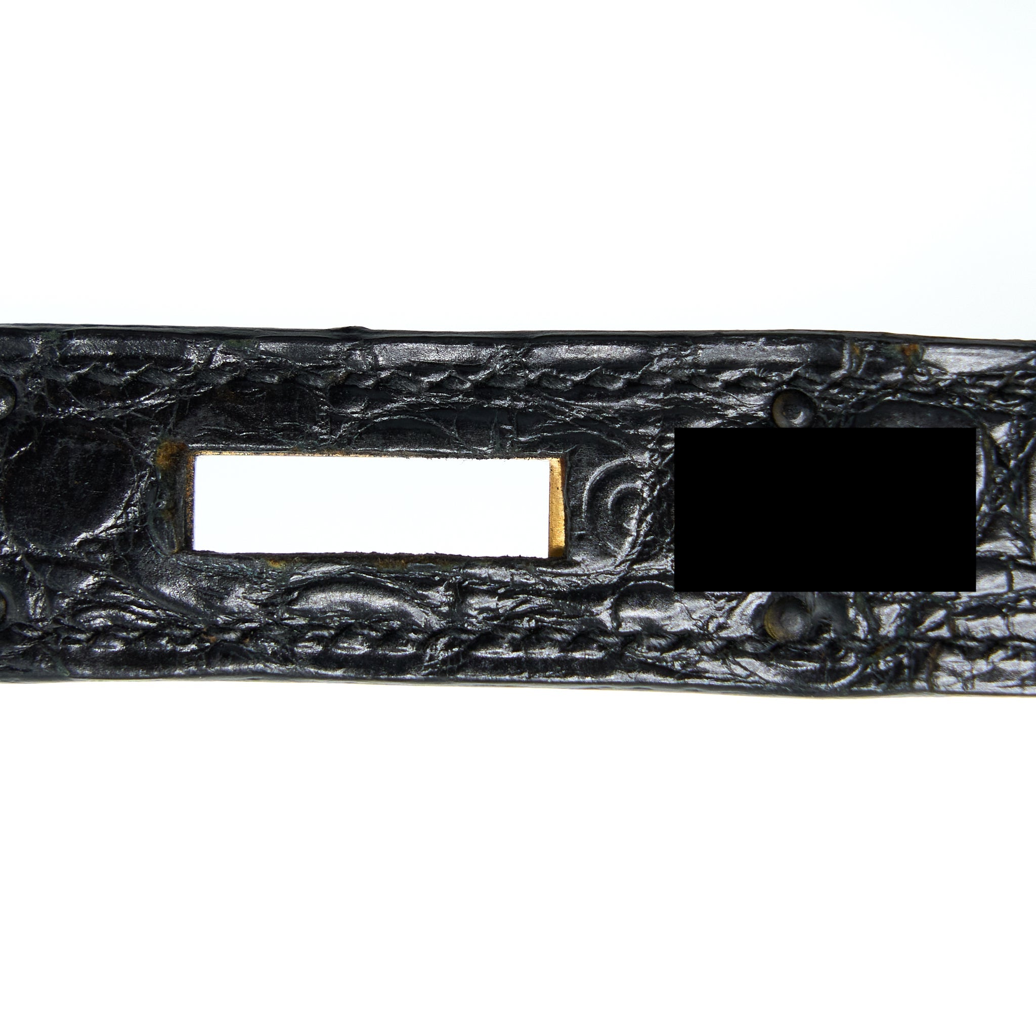 HERMES VINTAGE KELLY 32 SHINY CROCODILE POROSUS BLACK GHW