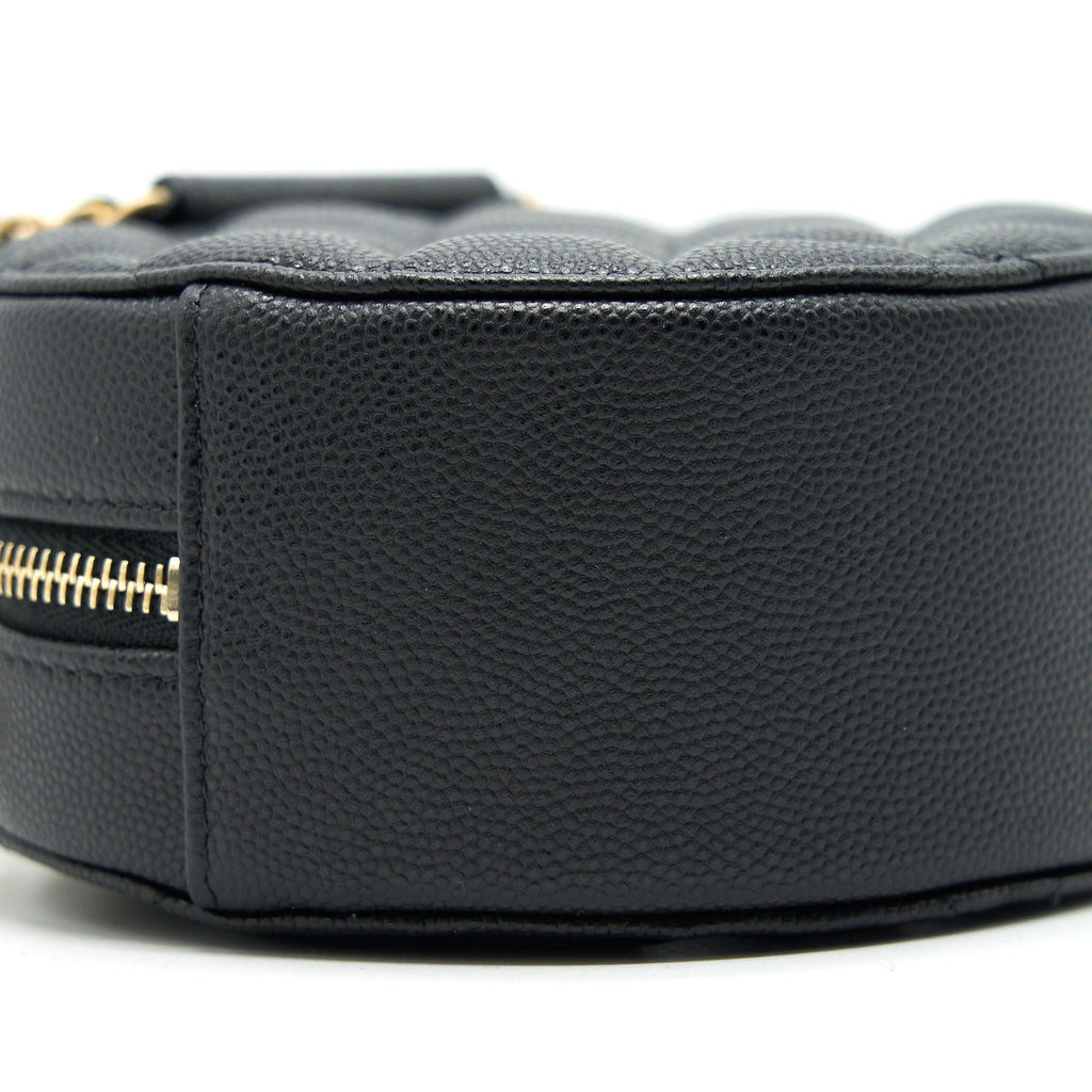CHANEL TOP HANDLE CAVIAR ROUND CLUTCH WITH CHAIN BLACK GHW